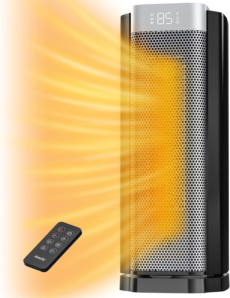 AEOCKY 3rd-Gen Space Heater with AI Thermostat, 1500W PTC Electric Heaters for Indoor Use With Remote, 70° Oscillation, Utmost Silence, Safe Portable for Office, Bedroom, Room, Home - Image 1